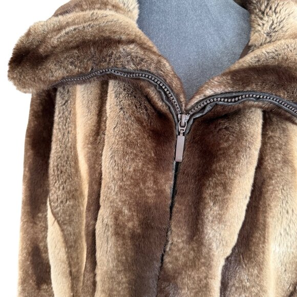 Gallery Womens Faux Fur Coat 1X Brown Zip Front Jacket Acrylic/Polyester Soft Wa - Picture 2 of 6